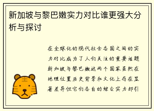 新加坡与黎巴嫩实力对比谁更强大分析与探讨